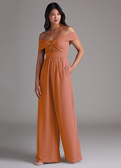 Azazie Lamara Bridesmaid Dresses MAI TAI Off the Shoulder Chiffon Convertible Jumpsuit image4