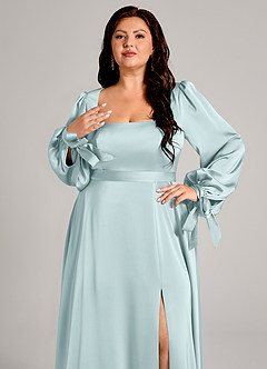 Azazie Leonia Robes de demoiselle d'honneur Robe Trapèze en Satin extensible Manche longue Brume image9