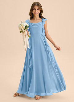 Azazie Carmin Junior Powder Blue A-Line Ruched Chiffon Dress image5