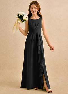 Azazie Chibi Girls Formal Blumenmädchenkleider A-Linie Plissee Chiffon Kleid Schwarz image1