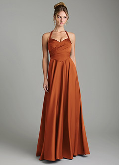 Azazie Tenaya Robes de demoiselle d'honneur Robe Trapèze en Satin extensible Décolleté en cœur Cannelle image4