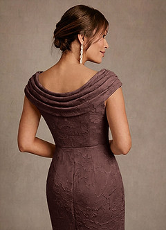 Azazie Irvine Mother of the Bride Dresses Espresso A-Line Pleated Floral Burnout Dress image5