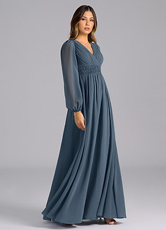 Azazie Palerma Brudtärnklänningar Klänning av A-Linje i Chiffong Långärmad Neptunus image5