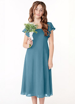 Azazie Bondi Junior Bermuda A-Line Ruched Chiffon Dress image4