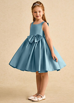 Azazie Jessie Flower Girl Dresses Moody Blue A-Line Bow Matte Satin Dress image6