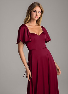 Azazie Chloe Vestidos de damas de honor Vestido de Borgoña de Satén Elástico de Corte en A con Escote de Corazón image6