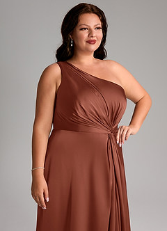 Azazie Brooke Bridesmaid Dresses Clay A-Line One Shoulder Stretch Satin Dress image13