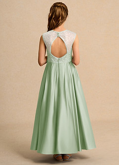 Azazie Candy Girl Abiti da Ragazza di Fiori Abito Principessa in Raso Opaco Fiocco Verde Salvia image3