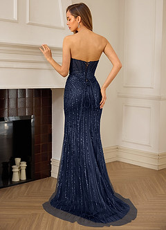 Katheron Navy Beading Tulle Mermaid Corset Prom Dress image7