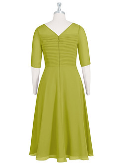 Azazie Naomi Abiti per la Madre della Sposa Abito A-Line in Chiffon Plissettato con Scollo a Barca Citronella image8