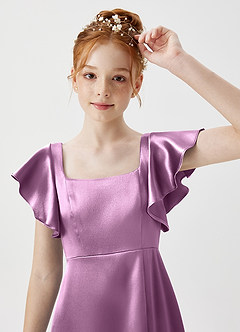Azazie Bondi Junior Wisteria A-Line Side Slit Metallic Satin Dress image5