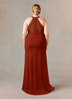 Azazie Tyra Mother of the Bride Dresses Rust Mermaid Halter Lace Stretch Crepe Dress image9