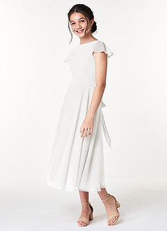 Azazie Payton Junior Vestido de Blanco de Gasa de Corte en A con Lazo image5