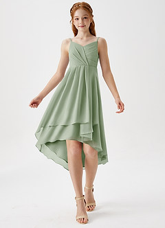 Azazie Mariam Junior A-Linie Plissee Chiffon Kleid Staubiger Salbeigrün image3
