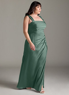 Azazie Jesaphine Bridesmaid Dresses Eucalyptus Sheath Bow Stretch Satin Dress image10