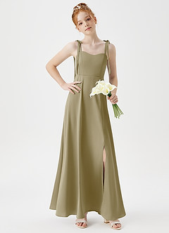 Azazie Rosey Junior Robe Trapèze en Satin extensible Encolure en Forme de Cœur Vert Mousse image3