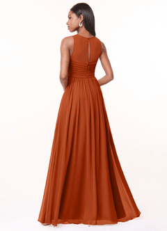 Azazie Nina Vestidos de damas de honor Vestido de Naranja Quemada de Gasa de Corte en A con Plisado image2