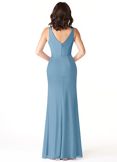 Azazie Leandra Bridesmaid Dresses Steel Blue Mermaid V-Neck Pleated Mesh Dress image2