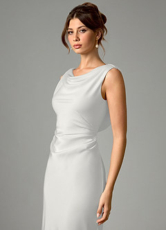 Azazie Kieryn Bridesmaid Dresses White Mermaid Pleated Stretch Satin Dress image4
