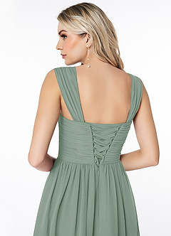 Azazie Angie Bridesmaid Dresses Silver Sage A-Line Corset Chiffon Dress image3