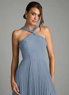 Azazie Afra Abiti da Damigella Abito A-Line in Chiffon Plissettato Blu Polveroso image5