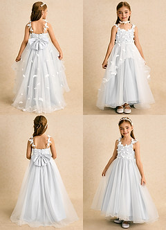 Azazie Darlina Robe Demoiselle D'honneur Fillette Robe Princesse en Tulle Dentelle Ivoire Blanc image2