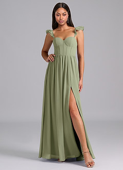 Azazie Denisse Suknie dla druhen Linia A Marszczony Szyfon Do ziemi Sukienka image5