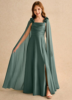 Azazie Rosita Girls Formal Robe Demoiselle D'honneur Fillette Robe Trapèze en Satin extensible Plissée Mousse De Mer image3