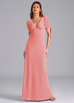Azazie Pheby Bridesmaid Dresses Coral A-Line Pleated Chiffon Dress image1