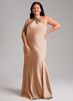 Azazie Lorena Robes de demoiselle d'honneur Robe Sirène en Satin extensible Plissée Rose Perle image1