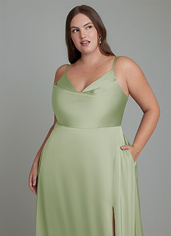Azazie Sarella Robes de demoiselle d'honneur Robe Trapèze en Satin extensible Plissé Vert Sauge image8