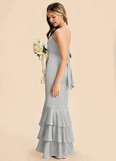 Azazie Fay Junior Silver Mermaid Ruched Stretch Satin Dress image1