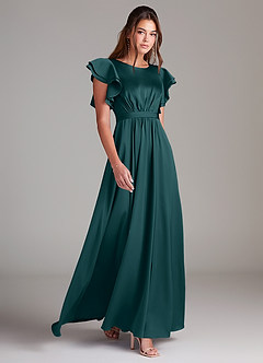 Azazie Daphne Abiti da damigella modesti Abito A-Line Increspato Raso Elasticizzato Floor-Length image3