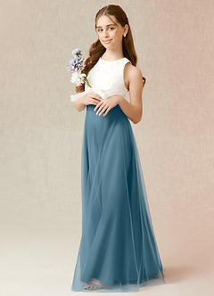 Azazie Albertine Junior Abito A-Line in Chiffon Pizzo Bermuda image4