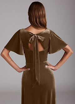 Azazie Kimber Bridesmaid Dresses Mahogany A-Line with Pockets Velvet Dress image2
