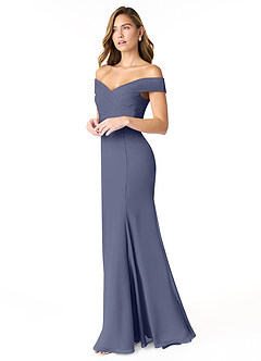 Azazie Lecia Bridesmaid Dresses Stormy Empire Off-The-Shoulder Pleated Chiffon Convertible Dress image3