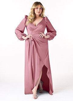 Azazie Mel Bridesmaid Dresses Vintage Mauve Sheath Long Sleeve Stretch Satin Dress image7