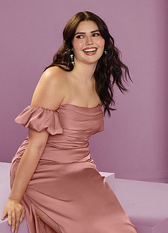 Barbie ♥ Azazie Brudtärnklänningar Klänning av Tubklänning i Stretch Satin Av axeln Rosett Konvertibel image16