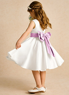 Azazie Sosie Flower Girl Dresses Ivory Candy Pink A-Line Pleated Matte Satin Dress image4