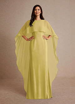 Azazie Milfred Mother of the Bride Dresses Canary Sheath Boatneck Stretch Satin Dress image2
