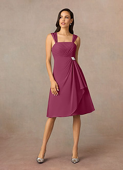 Azazie Olivia Mother of the Bride Dresses Mulberry A-Line Square Neckline Pleated Chiffon Dress image3