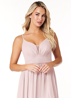 Azazie Rayna Bridesmaid Dresses Blushing Pink A-Line V-Neck Pleated Chiffon Dress image6