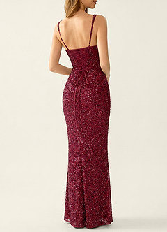 Amarante Burgundy Sequins Lace Up Back Special Occasion Dress image2