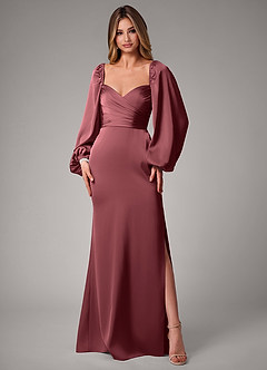 Azazie Sonata Brudtärnklänningar Klänning av Tubklänning i Stretch Satin Långärmad Merlot Konvertibel image3