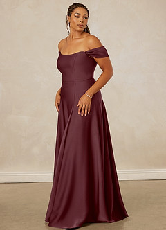 Christian Siriano Bridal for Azazie 1002 Bridesmaid Dresses Sangria A-Line Off the Shoulder Stretch Satin Convertible Dress image12