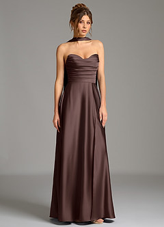 Azazie Ayla Suknie dla druhen Linia A Gorset Satyna elastyczna Do ziemi Sukienka image4