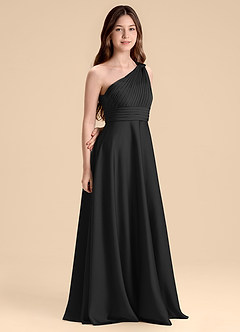 Azazie Charlize Junior Black A-Line Pleated Stretch Satin Dress image3