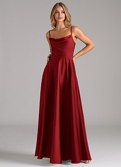 Azazie Elle Bridesmaid Dresses Scarlet A-Line Pleated Stretch Satin Dress image5