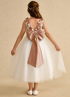 Azazie Lilli Flower Girl Dresses Ivory Champagne Rose A-Line Bow Tulle Dress image2