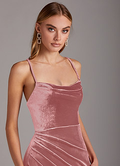 Azazie Kindness Final Sale Dusty Rose Sheath Cowl Neckline Corset Velvet Dress image6